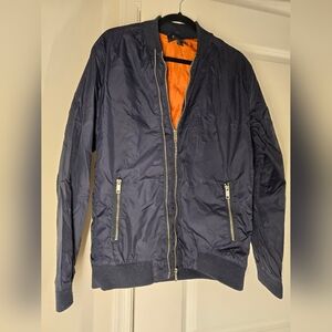 21 Men Bomber Jacket Navy With Orange Interior